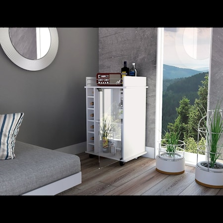 Tuhome Dukat Bar Cart, Two Shelves, Six Built-in Wine Rack, Four Casters, White BLB6543